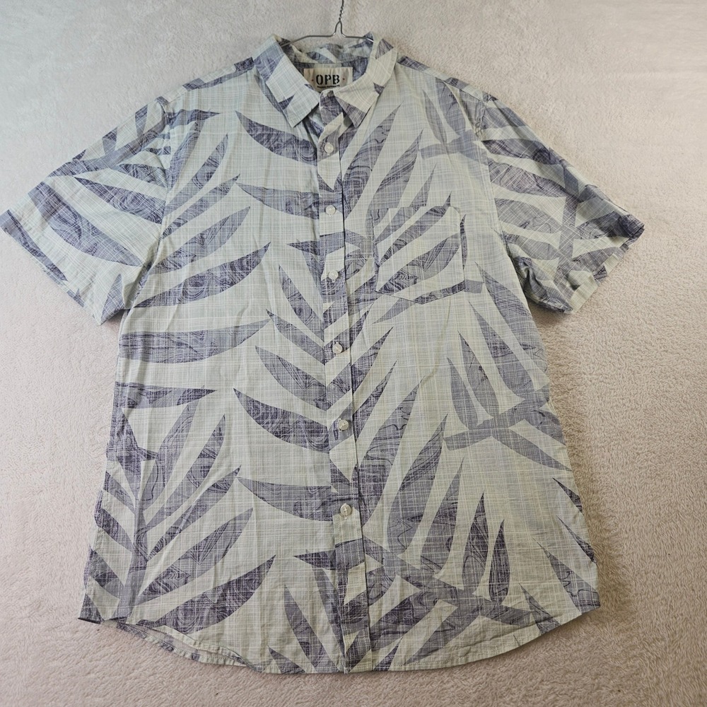 Original Paperbacks OPB Mens Blue White Leaf Print Button Down Shirt Size M